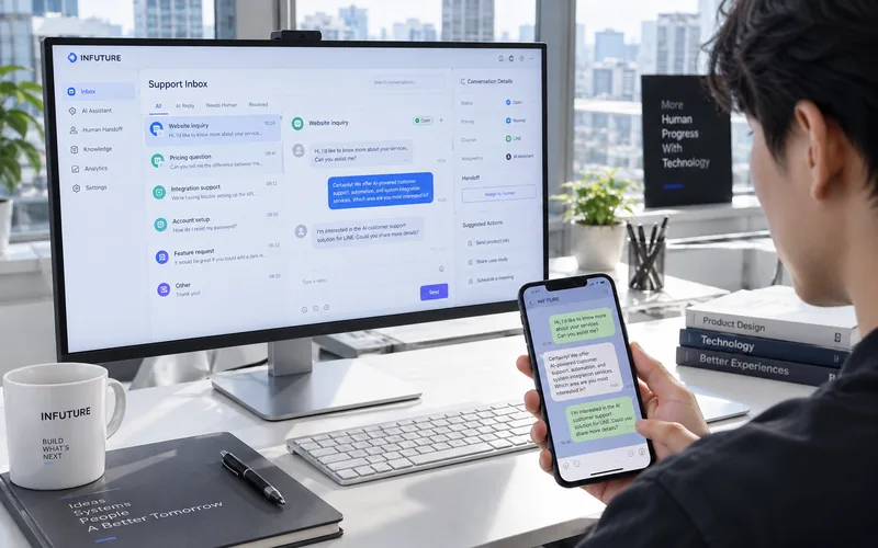 LINE AI 客服工作情境示意